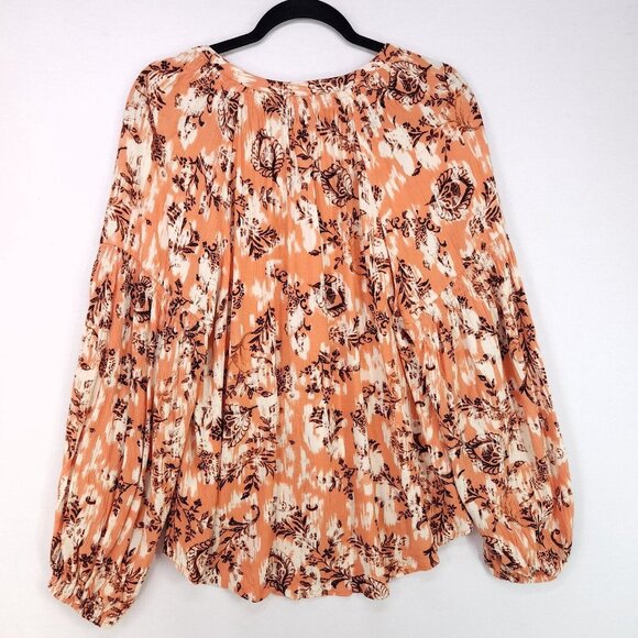 Frye Peasant Blouse Womens Size Large Boho Floral Balloon Sleeve Button Up Top - Picture 2 of 13